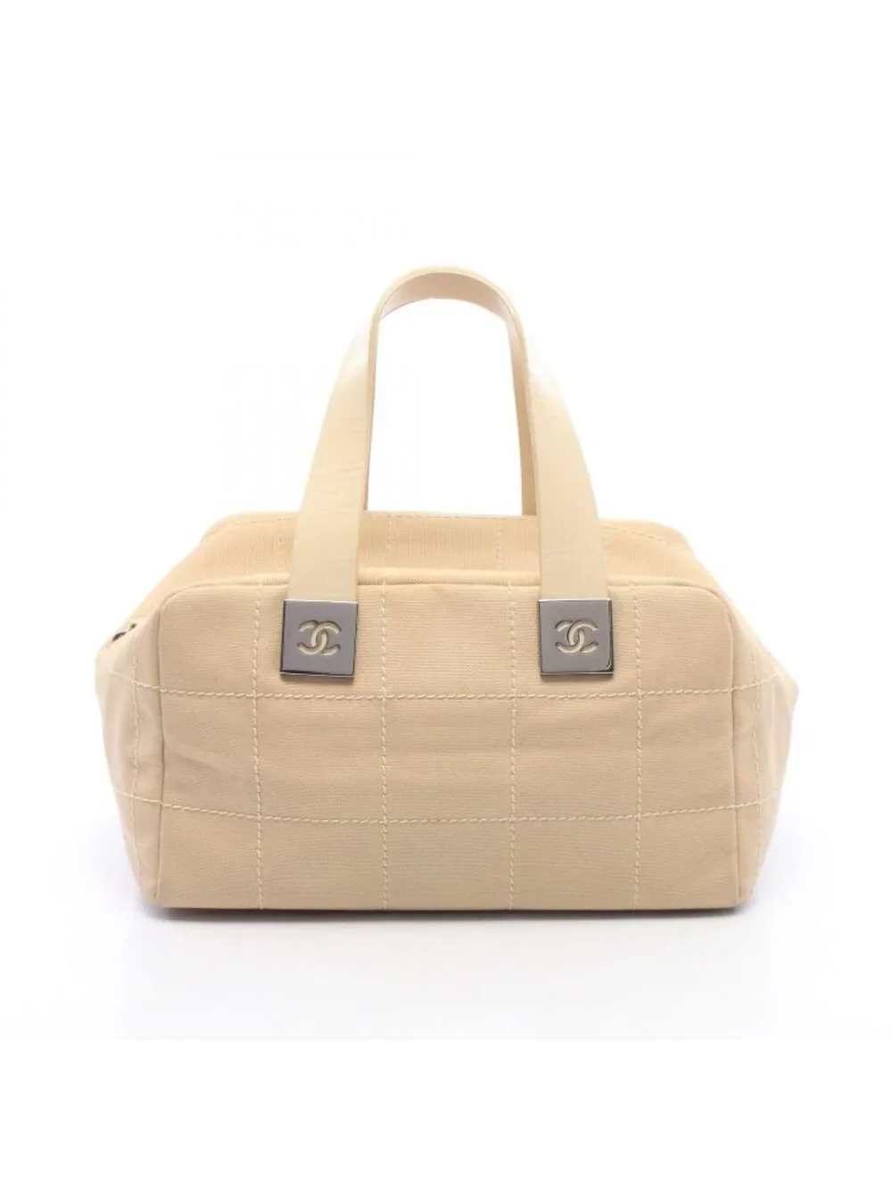 Chanel Choco Bar Beige Canvas Leather Bar Boston Bag